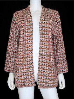 Vintage 70s Western Women's Multicolor Knit Open Front Cardigan Sweater Boho